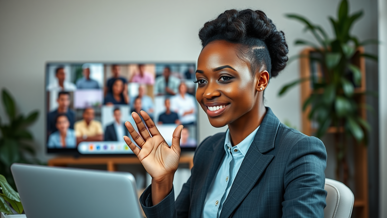 Modern entrepreneur hosting live online webinar for content creation for entrepreneurs